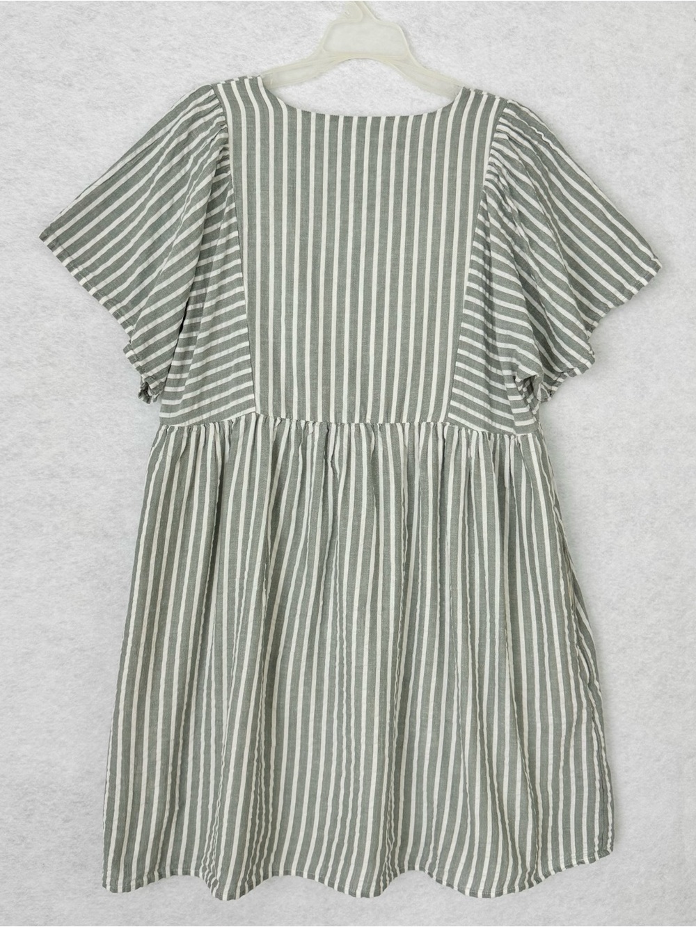 Madewell Flutter Sleeve Mini Dress Sage Green White Striped Seersucker Size M - Picture 8 of 16